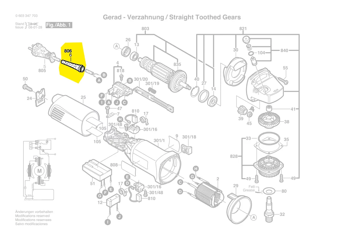 Manchon de cable d´alimentation - Ø7,3-Ø8,6x67 mm